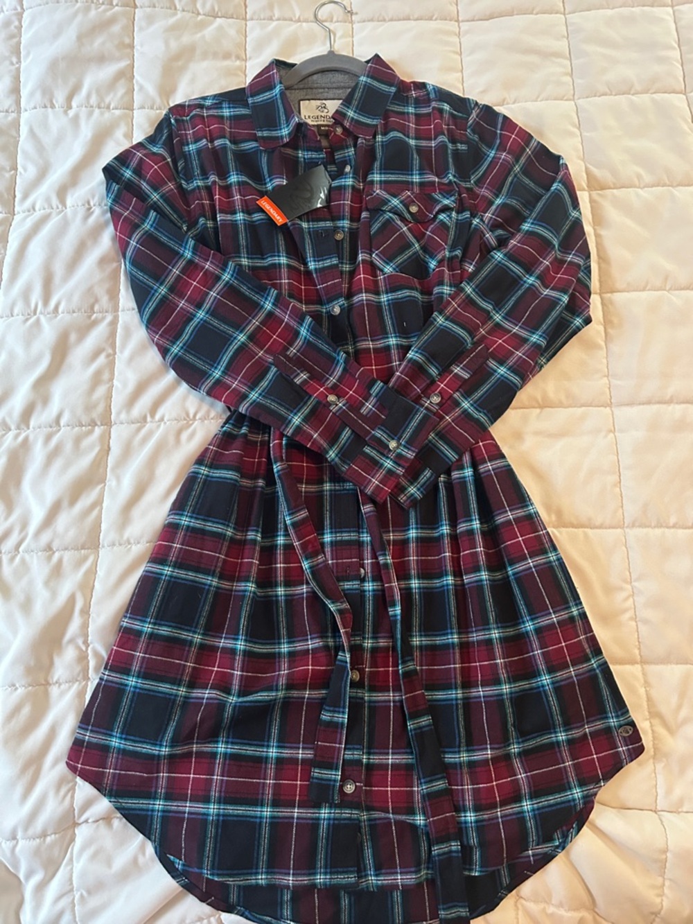 Legendary Whitetails Plaid Shirt Dress Burgundy, Teal & Navy